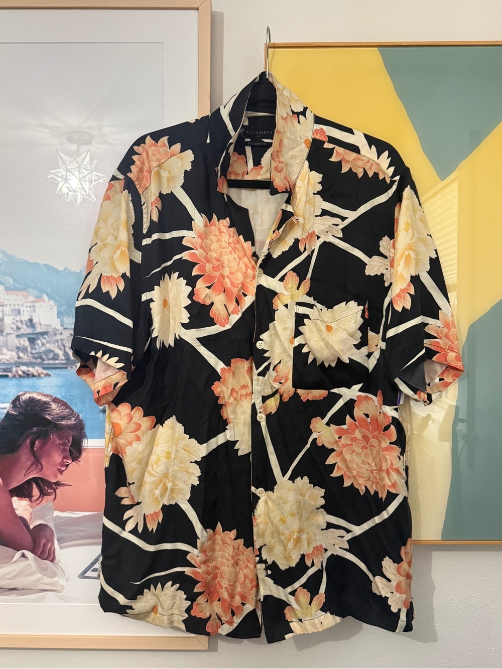 AllSaints relaxed fit shirt, XL. Awesome print. No tag but never worn out